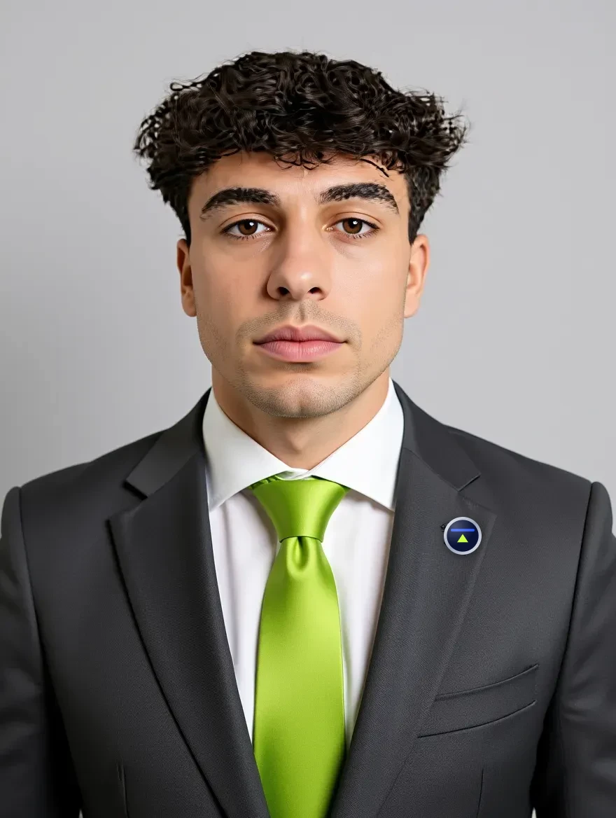 Carlos Terrasa, con traje y la insignia de Fulcro